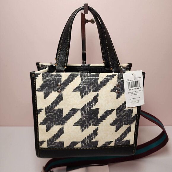 COACH CJ623 Dempsey Tote 22 Canvas & Leather Houndstooth Print Patch Cream - Picture 5 of 6